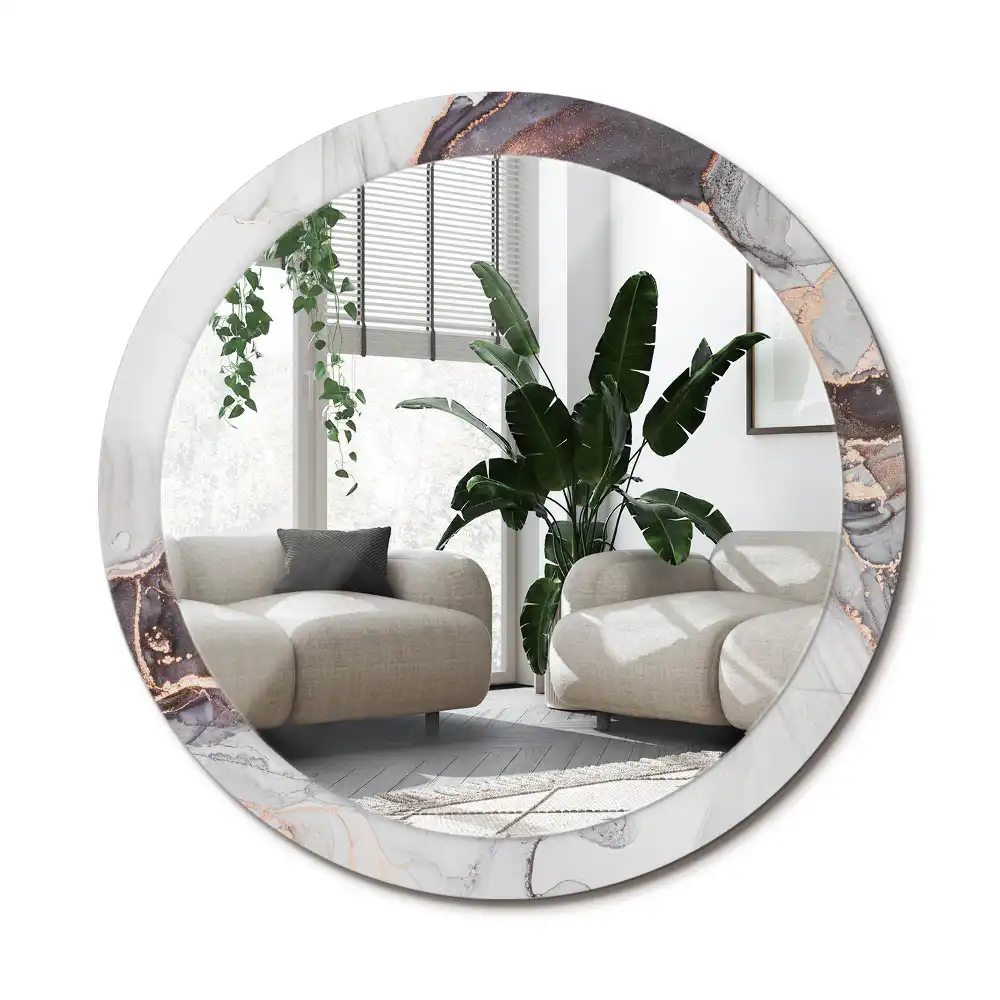 Specchio rotondo con cornice stampata Marmo astratto