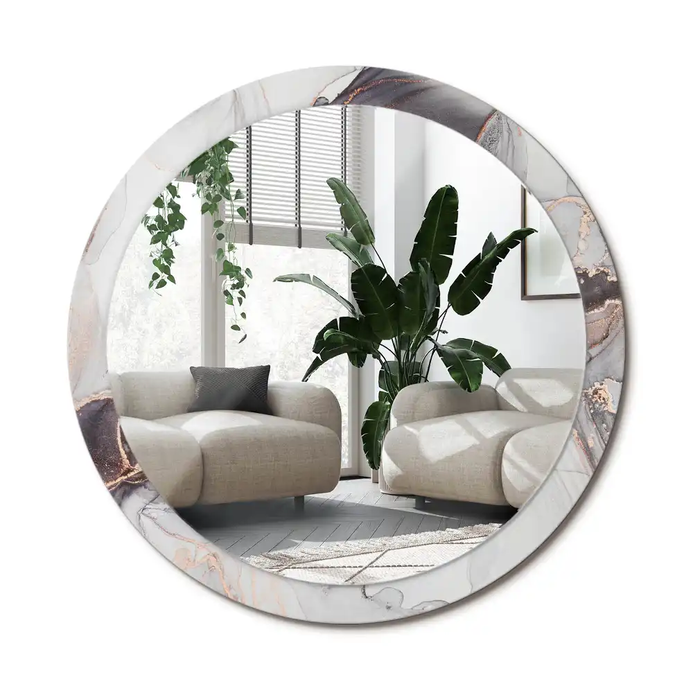 Specchio rotondo con cornice stampata Marmo astratto