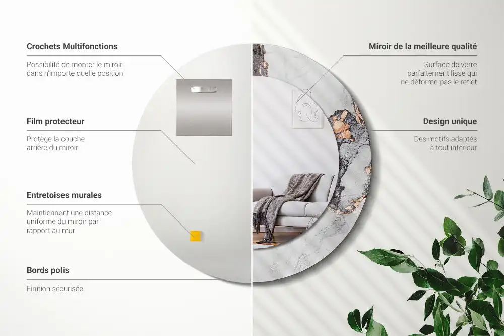 Specchio rotondo con cornice stampata Marmo astratto