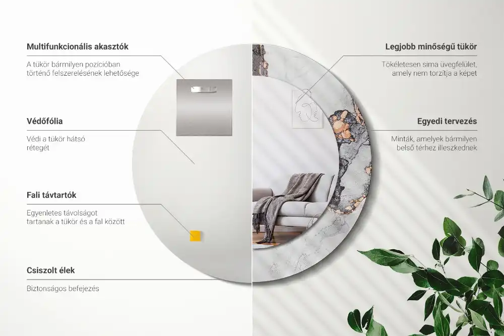 Specchio rotondo con cornice stampata Marmo astratto