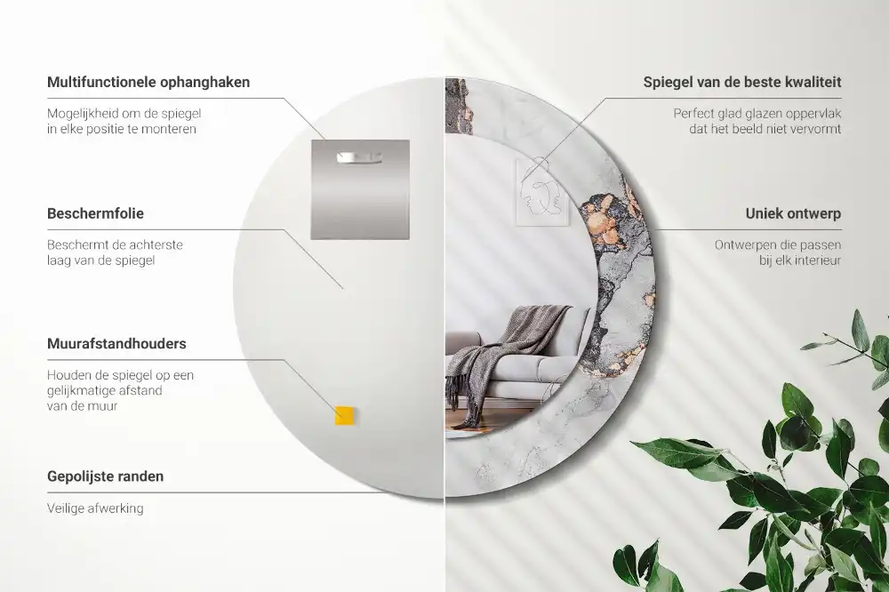 Specchio rotondo con cornice stampata Marmo astratto