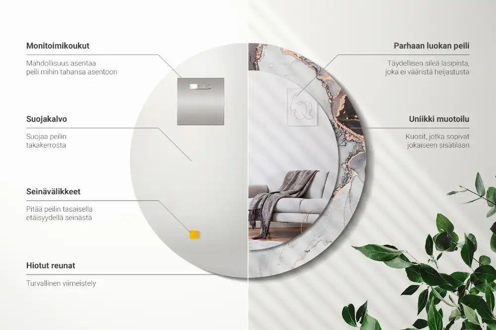 Specchio rotondo con cornice stampata Marmo astratto