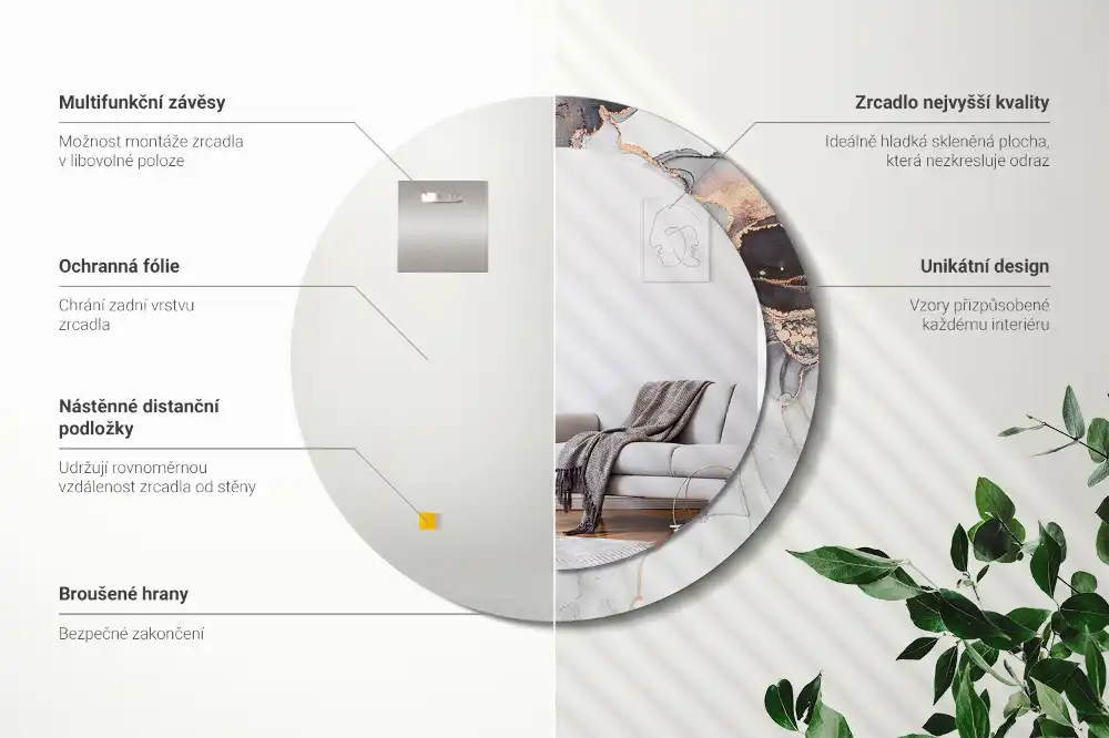 Specchio rotondo con cornice stampata Marmo astratto