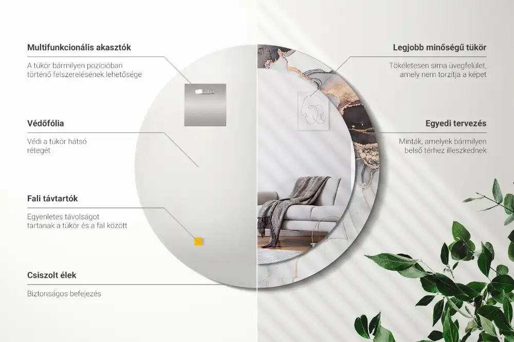 Specchio rotondo con cornice stampata Marmo astratto