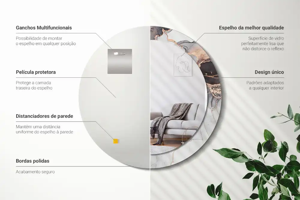 Specchio rotondo con cornice stampata Marmo astratto