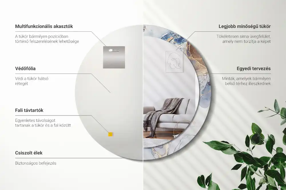 Specchio rotondo con cornice stampata Arte astratta