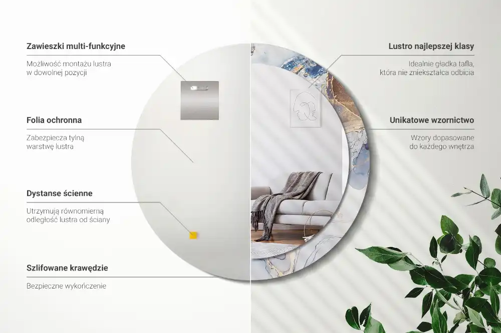 Specchio rotondo con cornice stampata Arte astratta