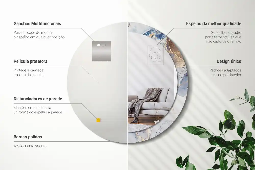 Specchio rotondo con cornice stampata Arte astratta