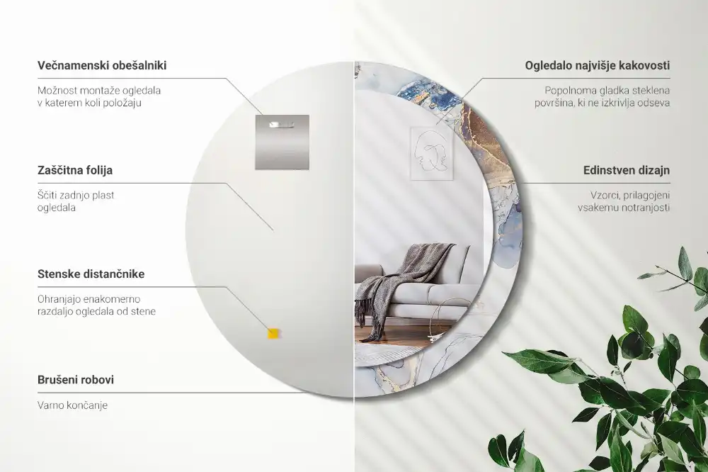 Specchio rotondo con cornice stampata Arte astratta