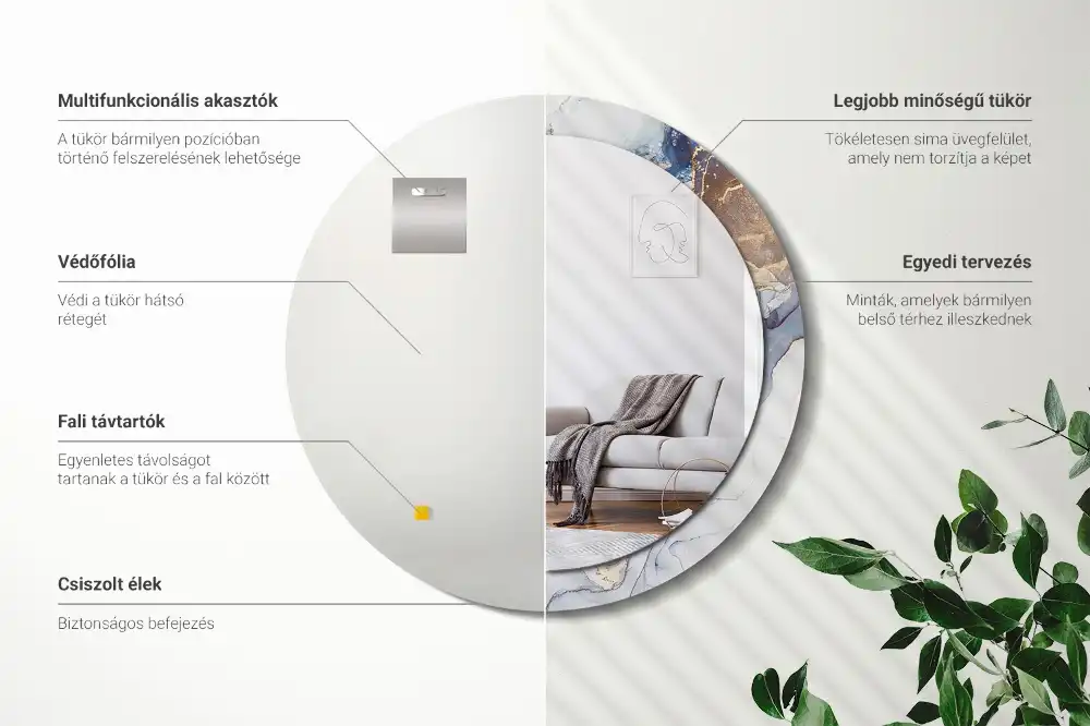 Specchio rotondo con cornice stampata Arte astratta