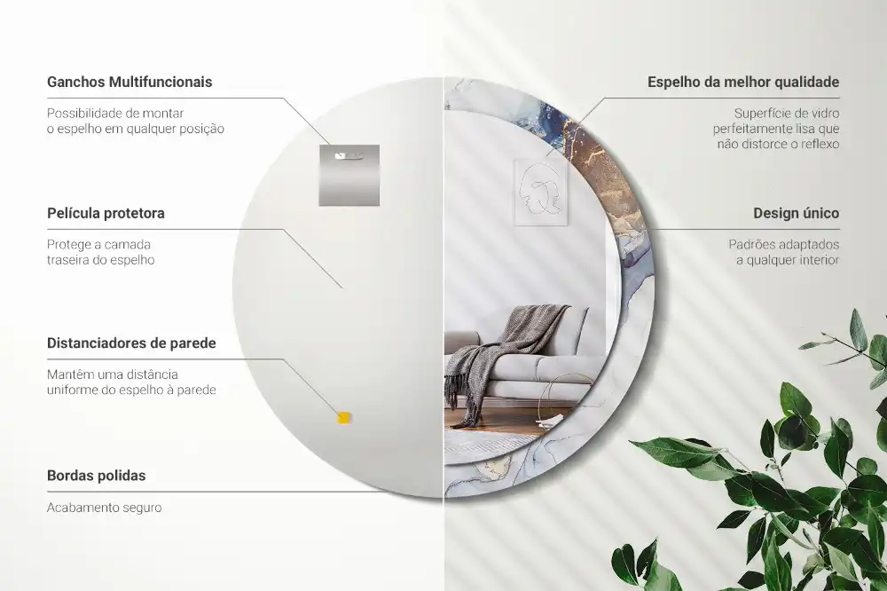 Specchio rotondo con cornice stampata Arte astratta