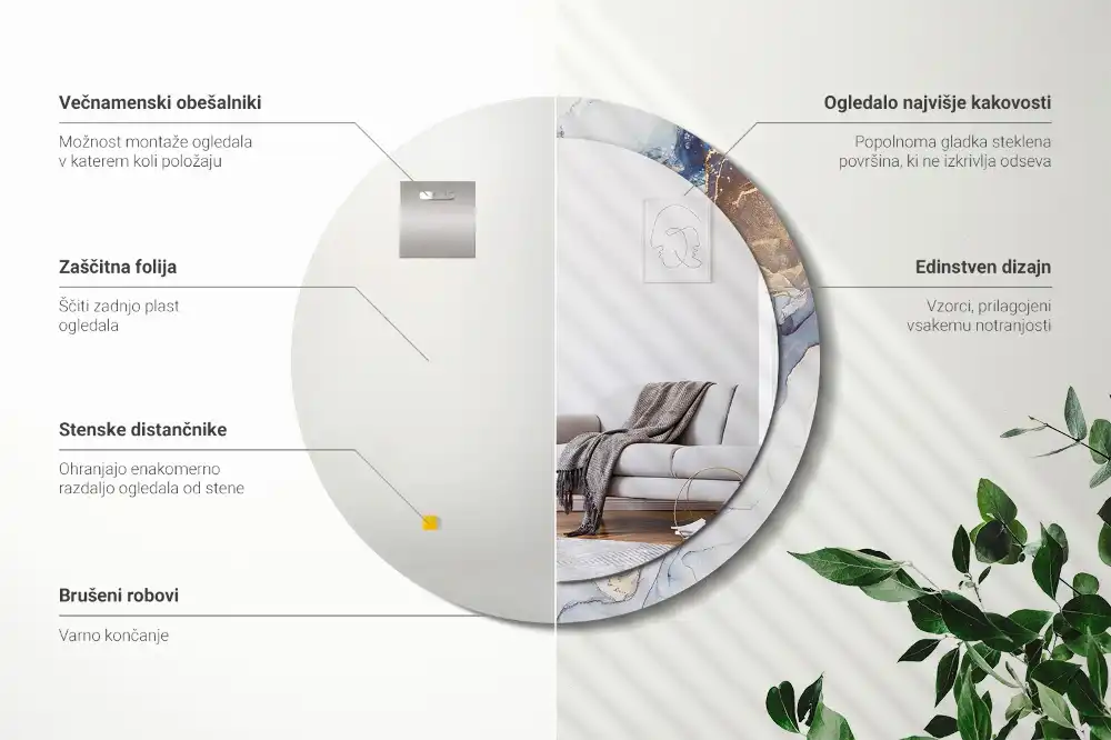 Specchio rotondo con cornice stampata Arte astratta