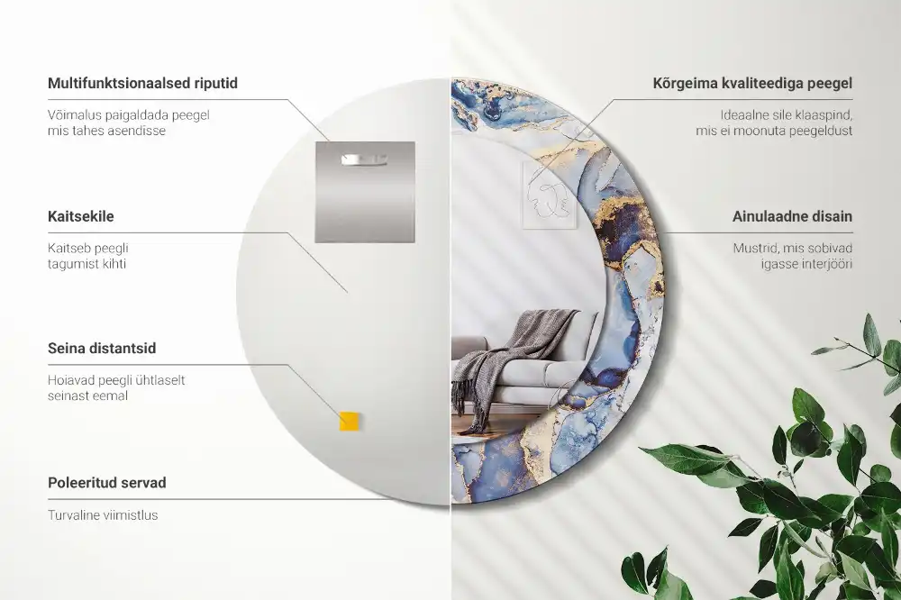 Specchio rotondo con cornice stampata Arte astratta