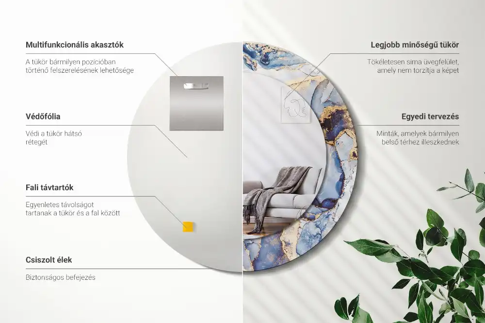 Specchio rotondo con cornice stampata Arte astratta