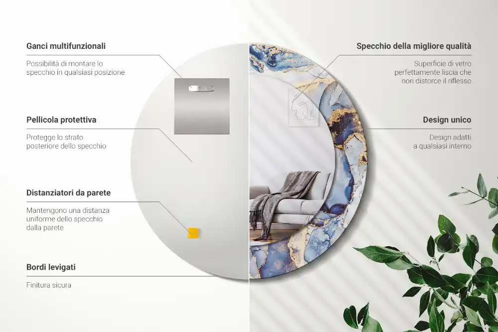 Specchio rotondo con cornice stampata Arte astratta