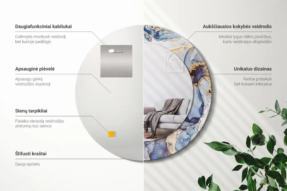 Specchio rotondo con cornice stampata Arte astratta