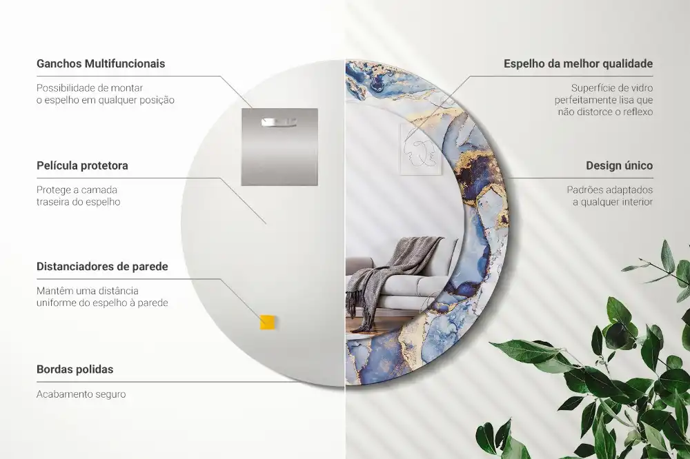 Specchio rotondo con cornice stampata Arte astratta