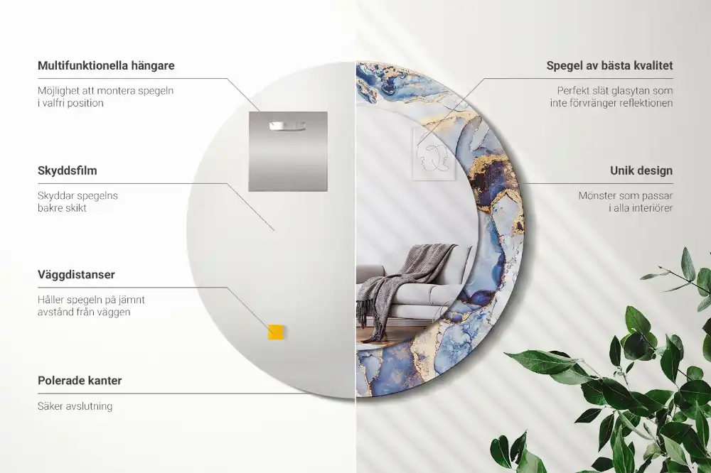 Specchio rotondo con cornice stampata Arte astratta