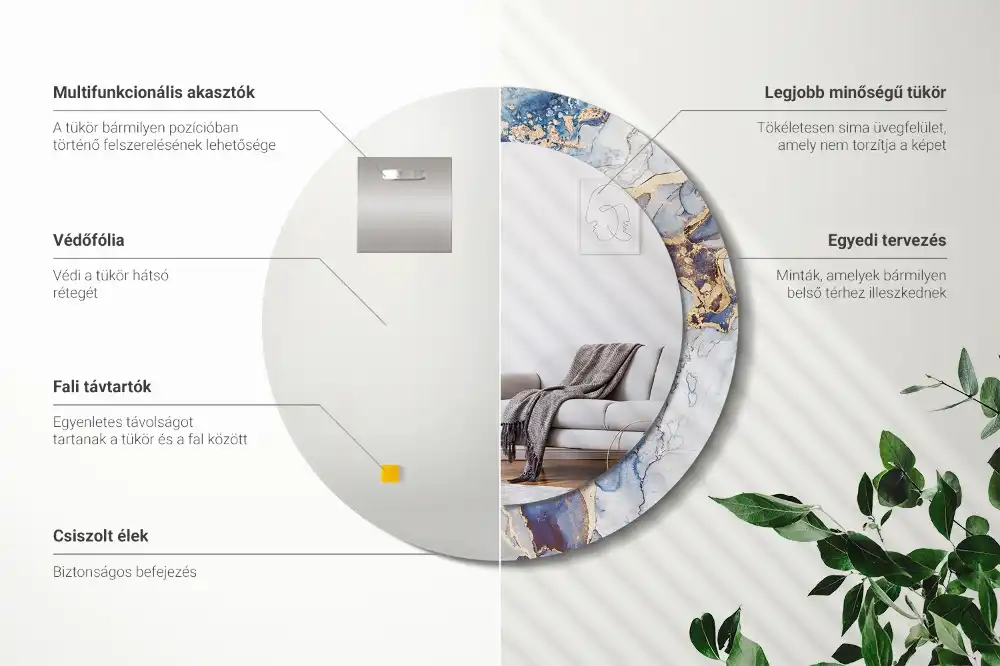 Specchio rotondo con cornice stampata Arte astratta