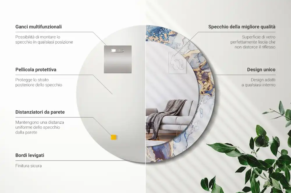 Specchio rotondo con cornice stampata Arte astratta