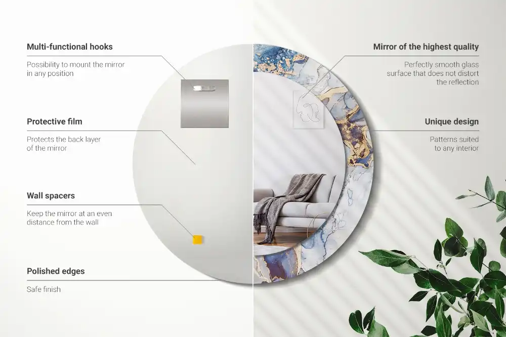 Specchio rotondo con cornice stampata Arte astratta