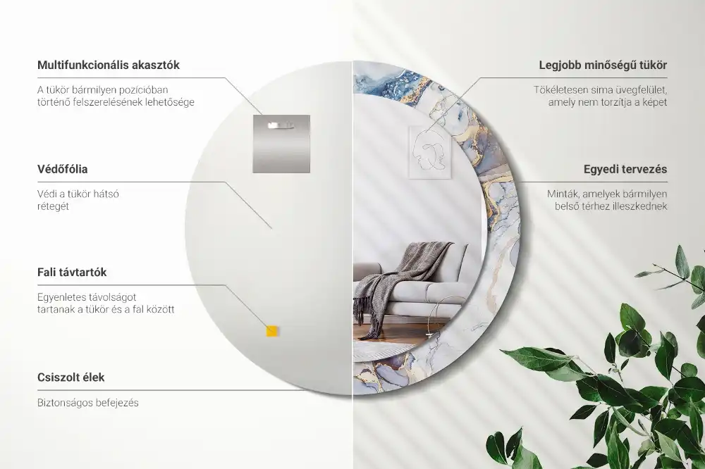 Specchio rotondo con cornice stampata Arte astratta