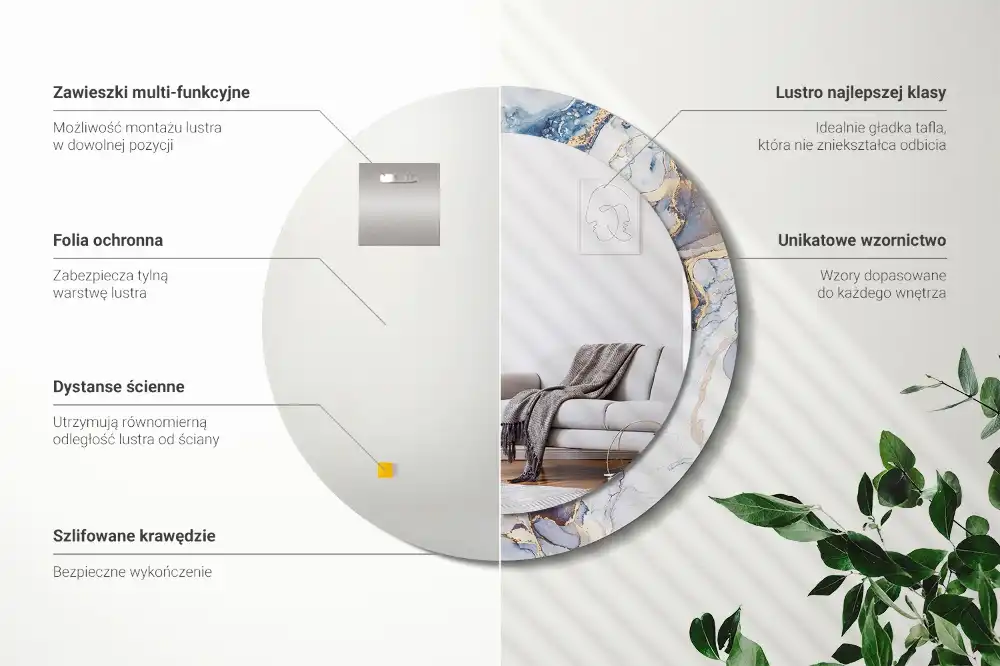 Specchio rotondo con cornice stampata Arte astratta