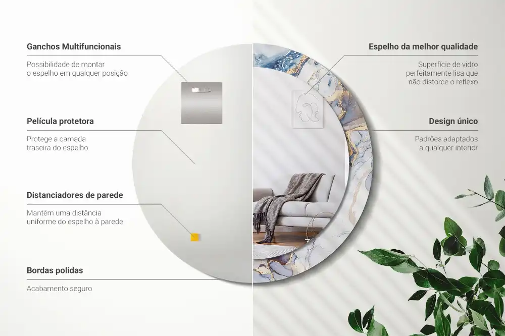 Specchio rotondo con cornice stampata Arte astratta