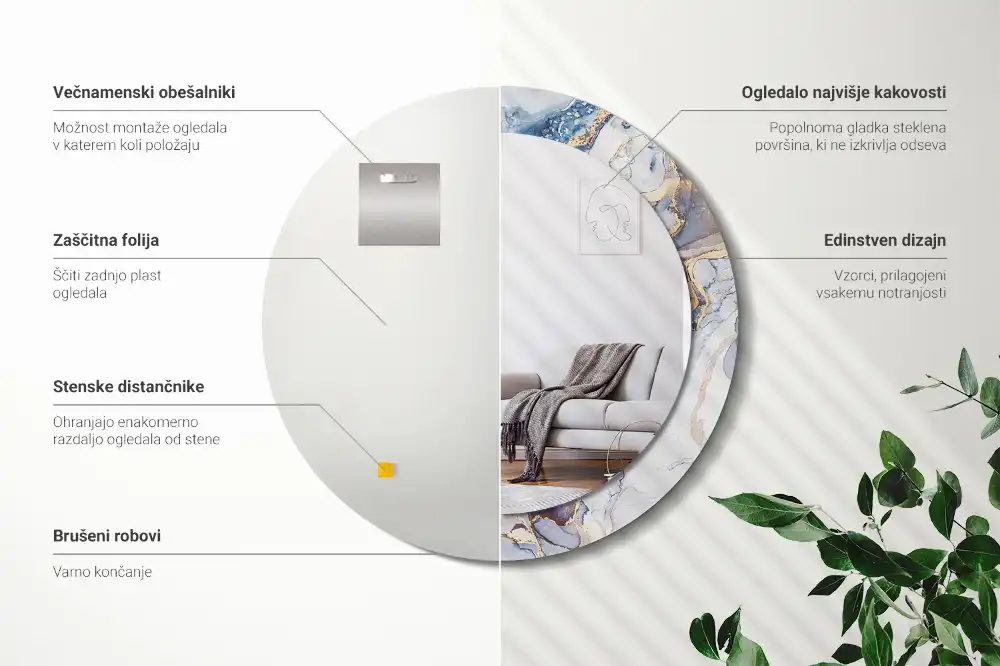 Specchio rotondo con cornice stampata Arte astratta