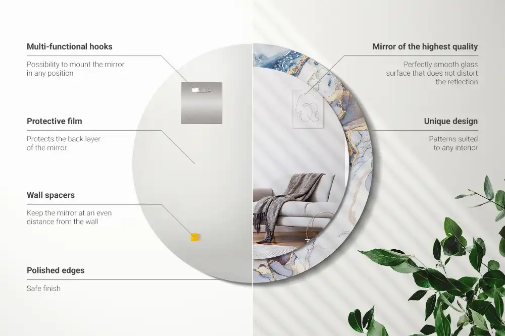 Specchio rotondo con cornice stampata Arte astratta