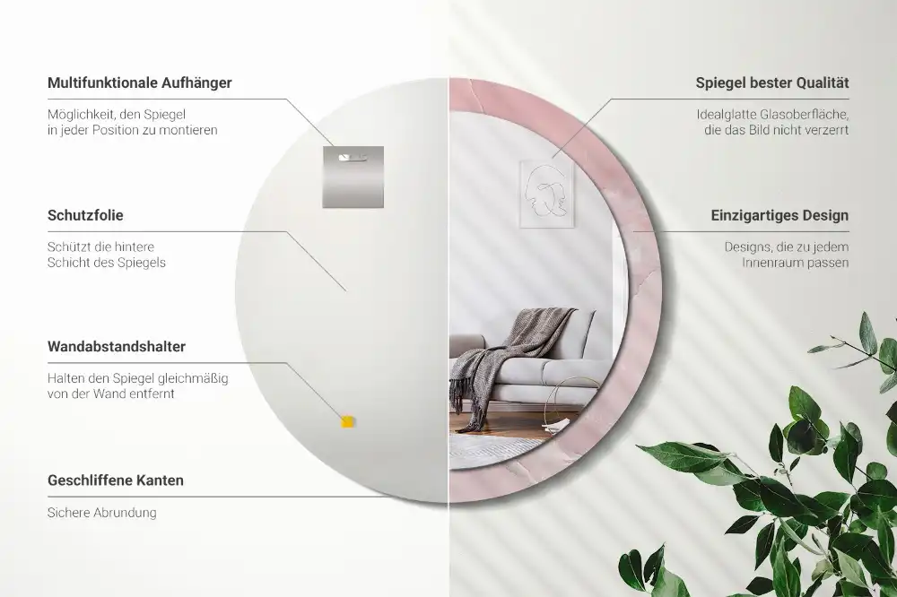 Specchio rotondo con cornice stampata Pietra rosa