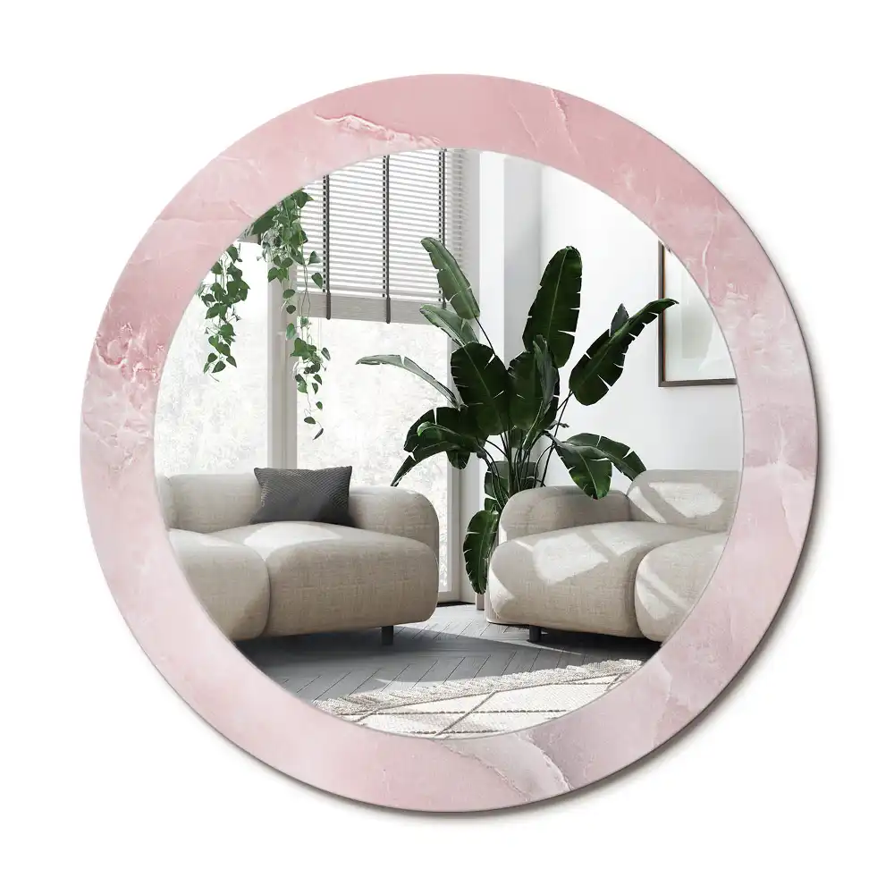 Specchio rotondo con cornice stampata Pietra rosa