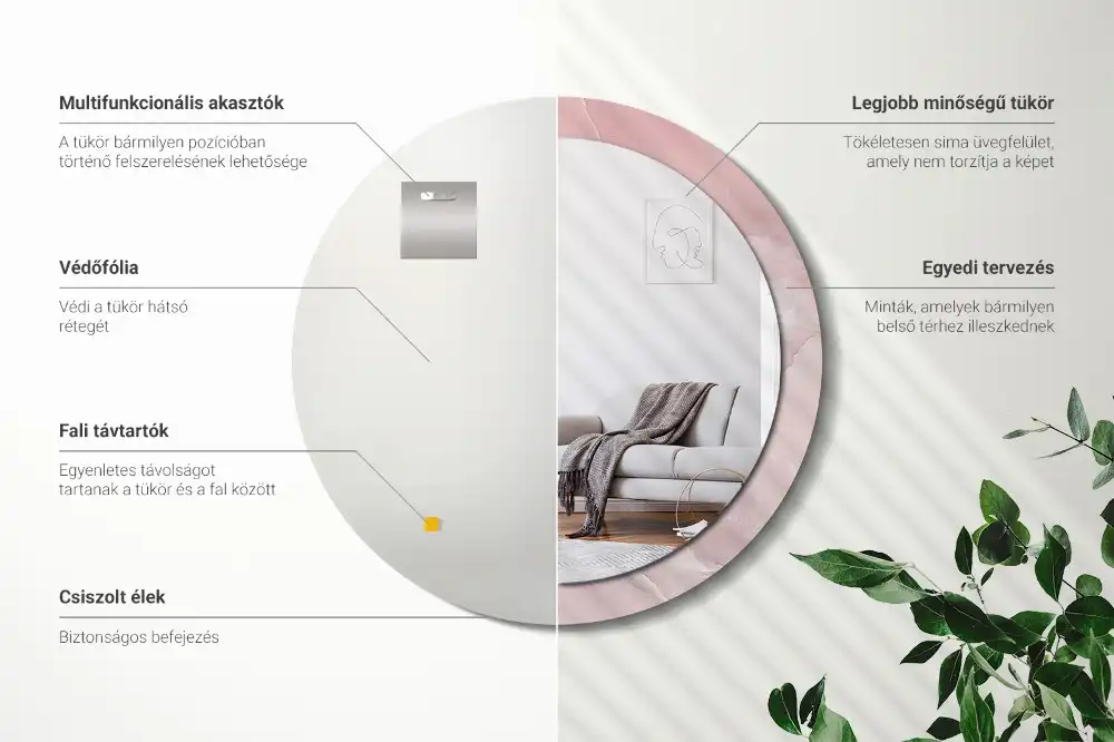 Specchio rotondo con cornice stampata Pietra rosa