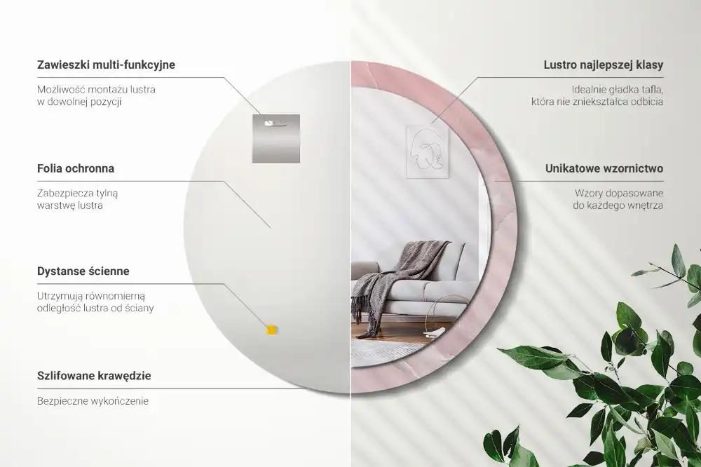 Specchio rotondo con cornice stampata Pietra rosa