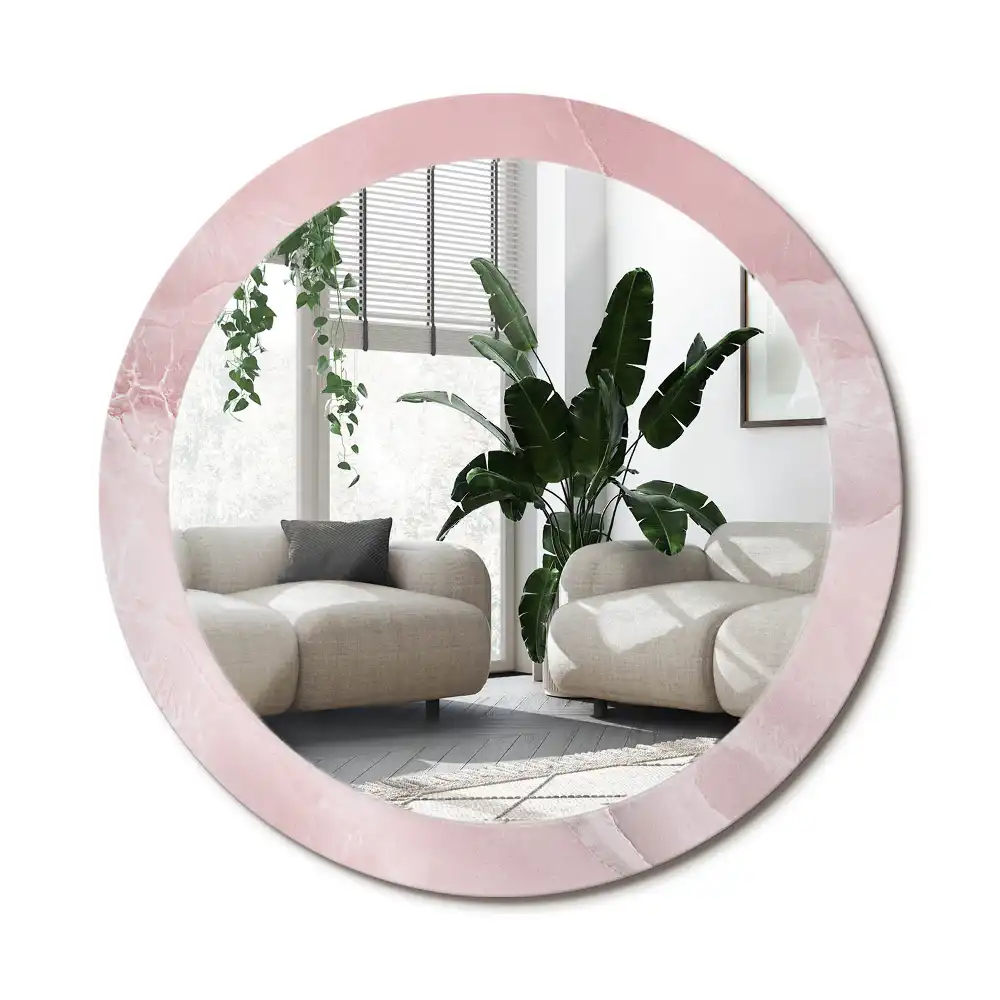 Specchio rotondo con cornice stampata Pietra rosa