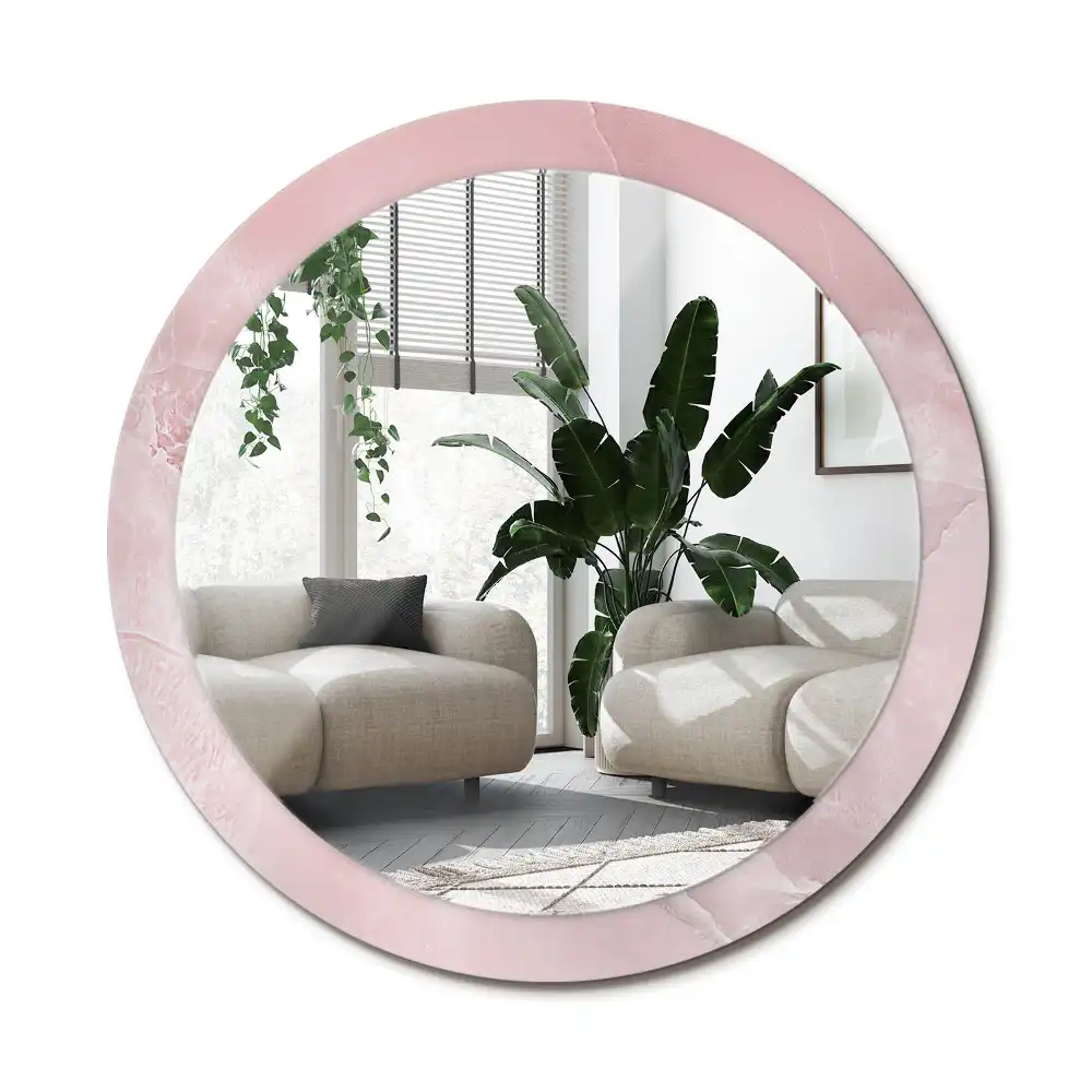 Specchio rotondo con cornice stampata Pietra rosa