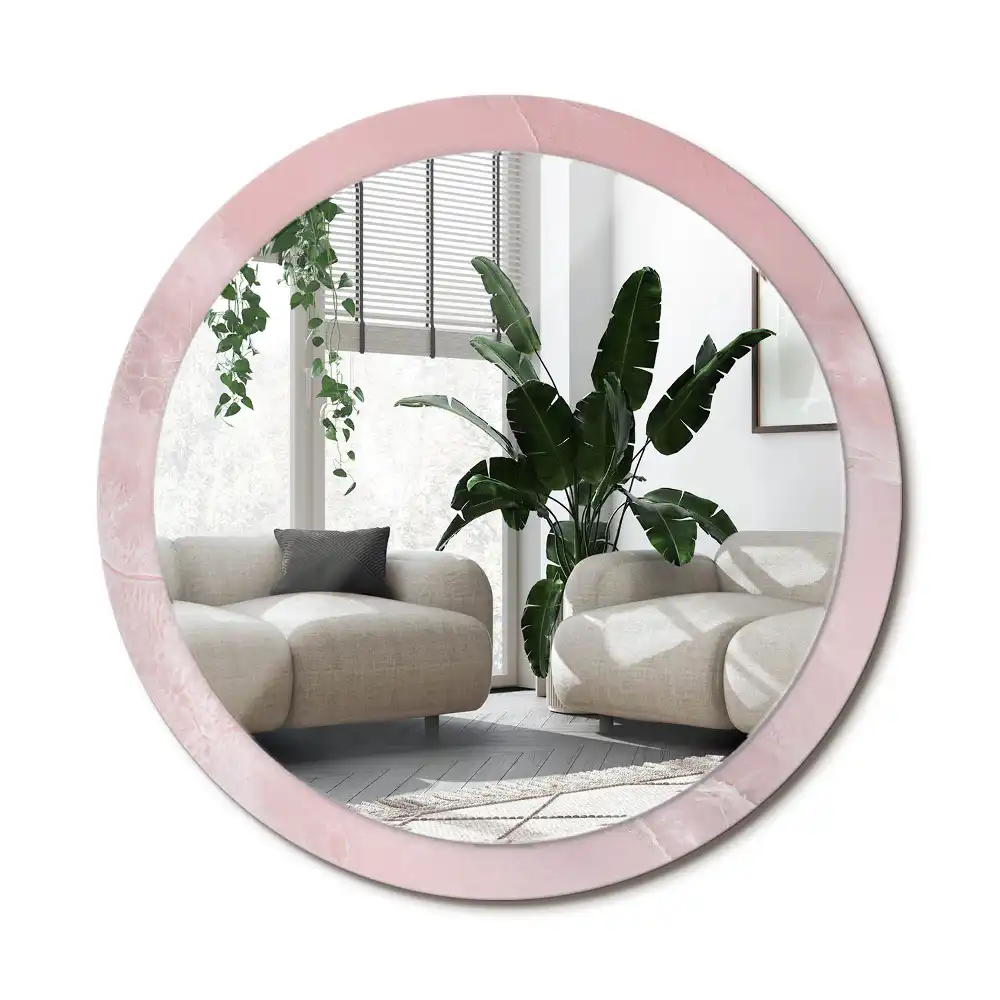 Specchio rotondo con cornice stampata Pietra rosa