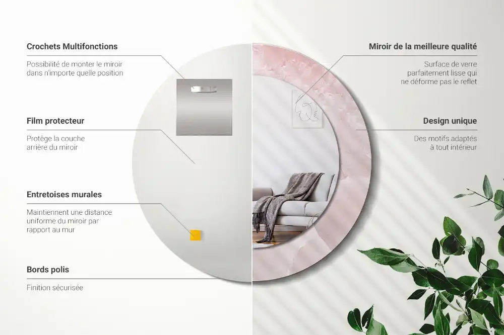 Specchio rotondo con cornice stampata Pietra rosa