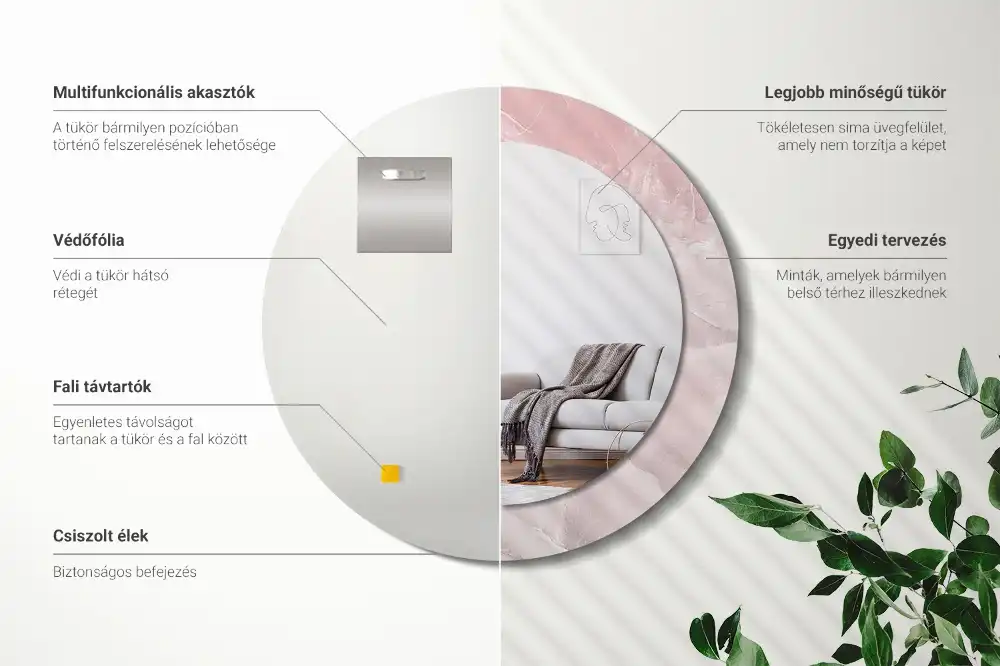 Specchio rotondo con cornice stampata Pietra rosa