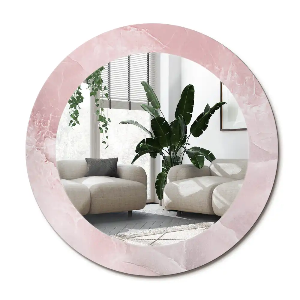 Specchio rotondo con cornice stampata Pietra rosa
