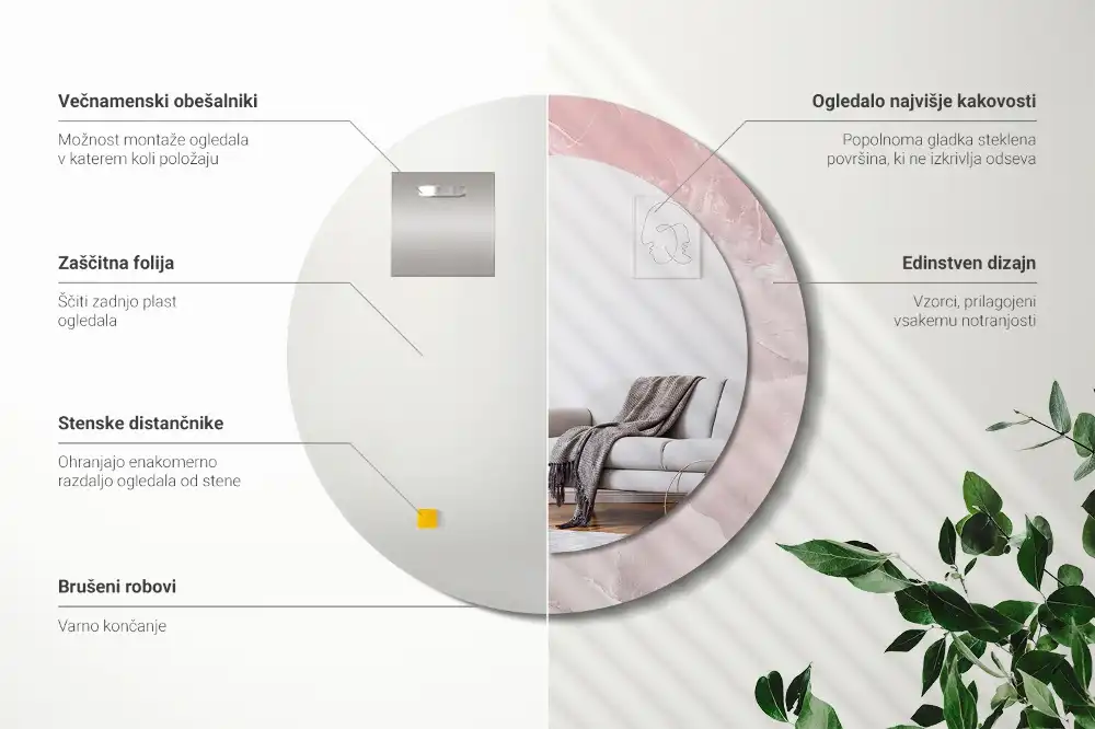 Specchio rotondo con cornice stampata Pietra rosa