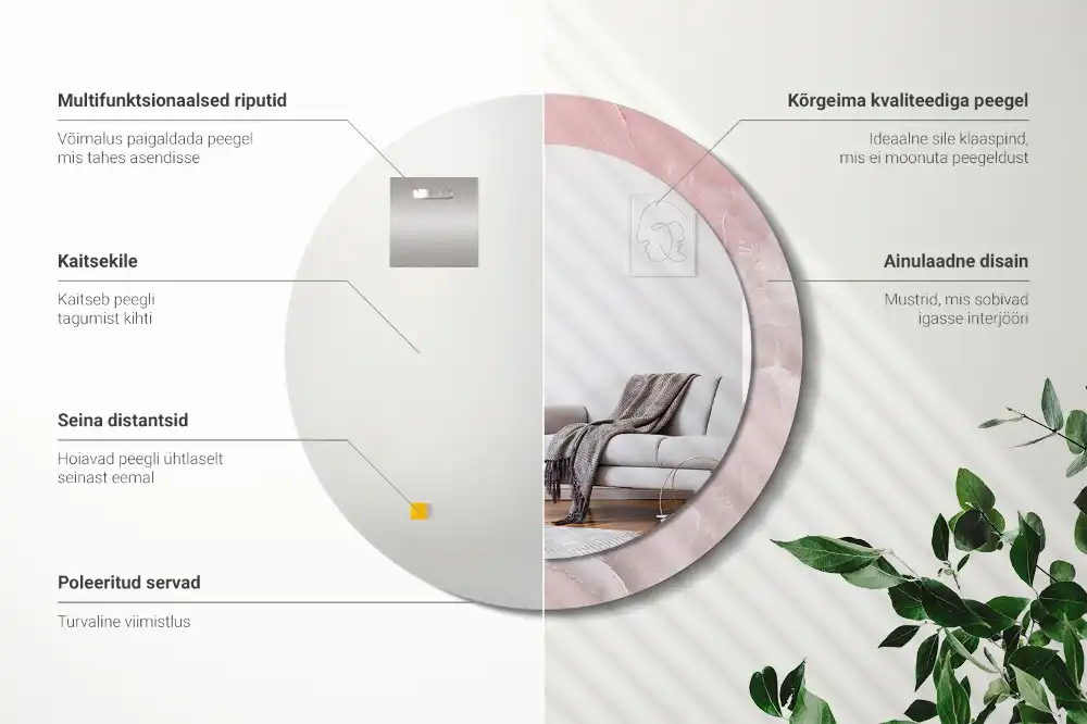 Specchio rotondo con cornice stampata Pietra rosa