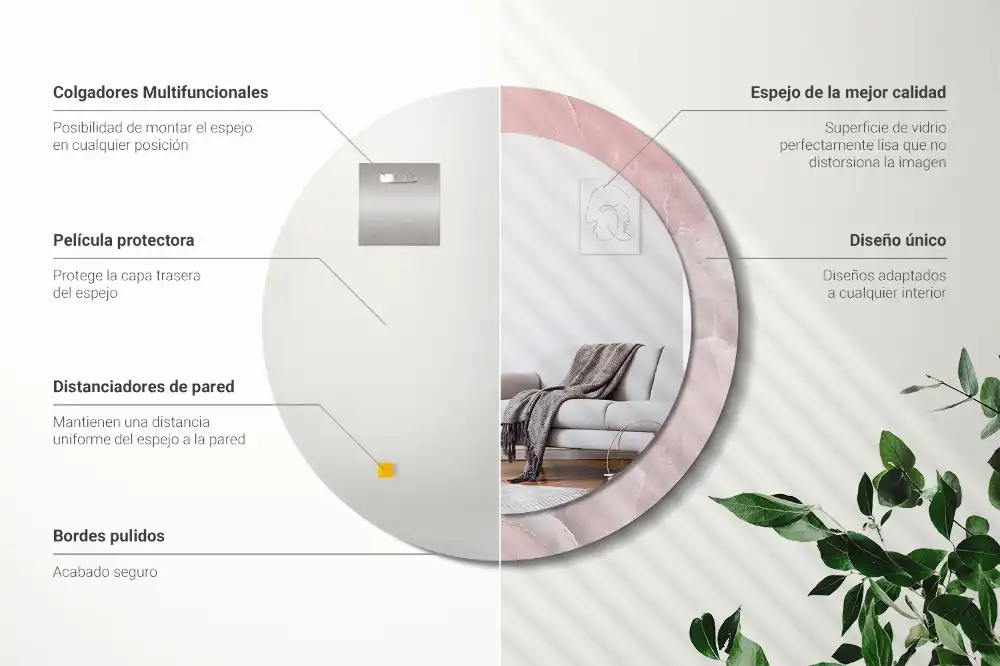 Specchio rotondo con cornice stampata Pietra rosa