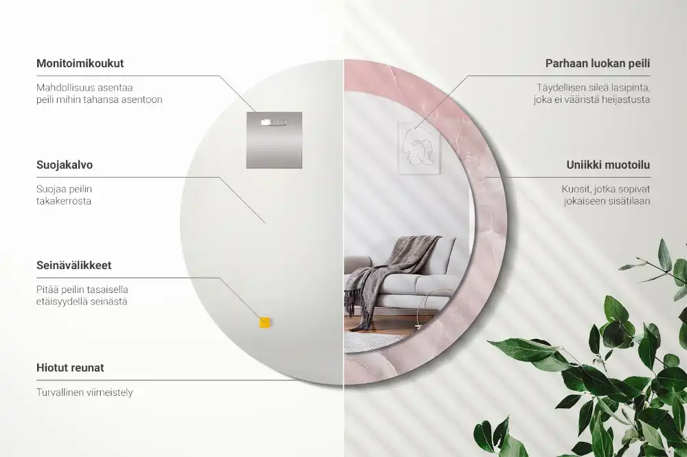 Specchio rotondo con cornice stampata Pietra rosa