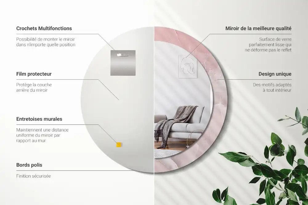 Specchio rotondo con cornice stampata Pietra rosa