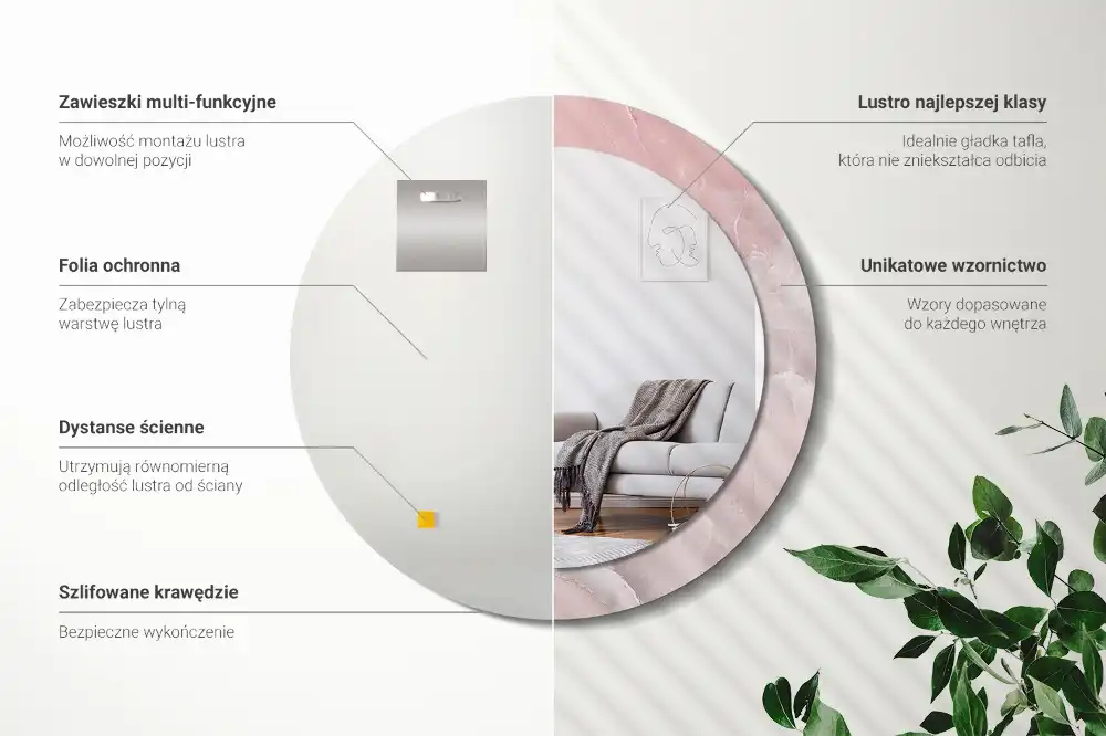 Specchio rotondo con cornice stampata Pietra rosa