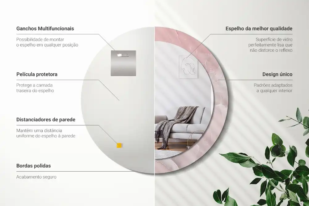 Specchio rotondo con cornice stampata Pietra rosa