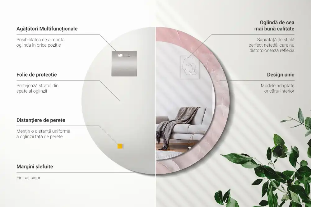 Specchio rotondo con cornice stampata Pietra rosa