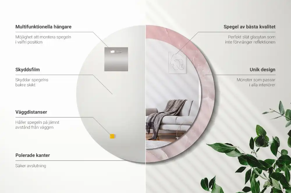 Specchio rotondo con cornice stampata Pietra rosa