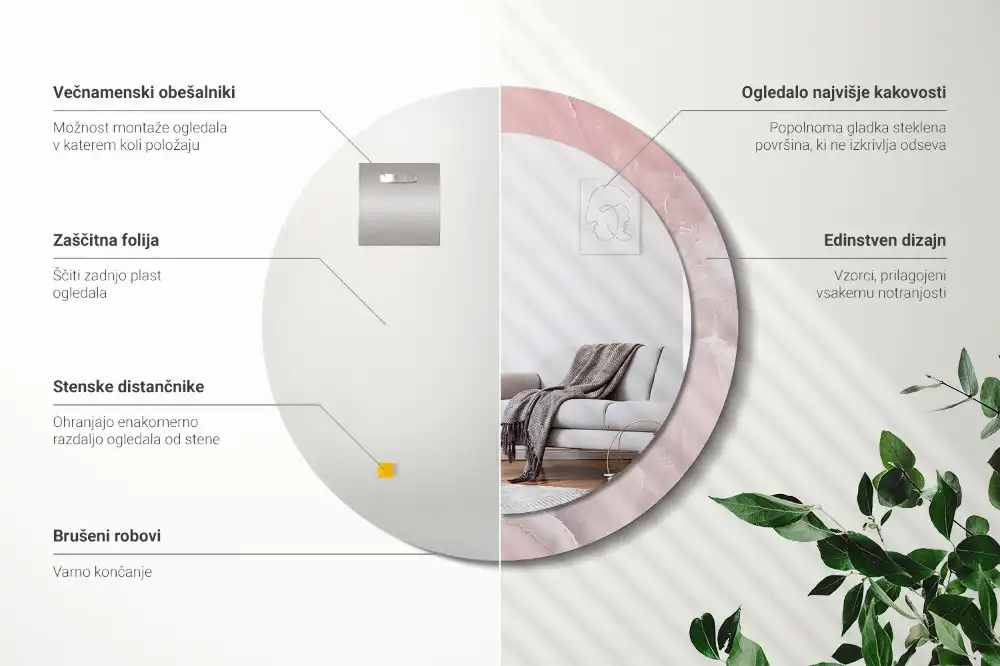 Specchio rotondo con cornice stampata Pietra rosa